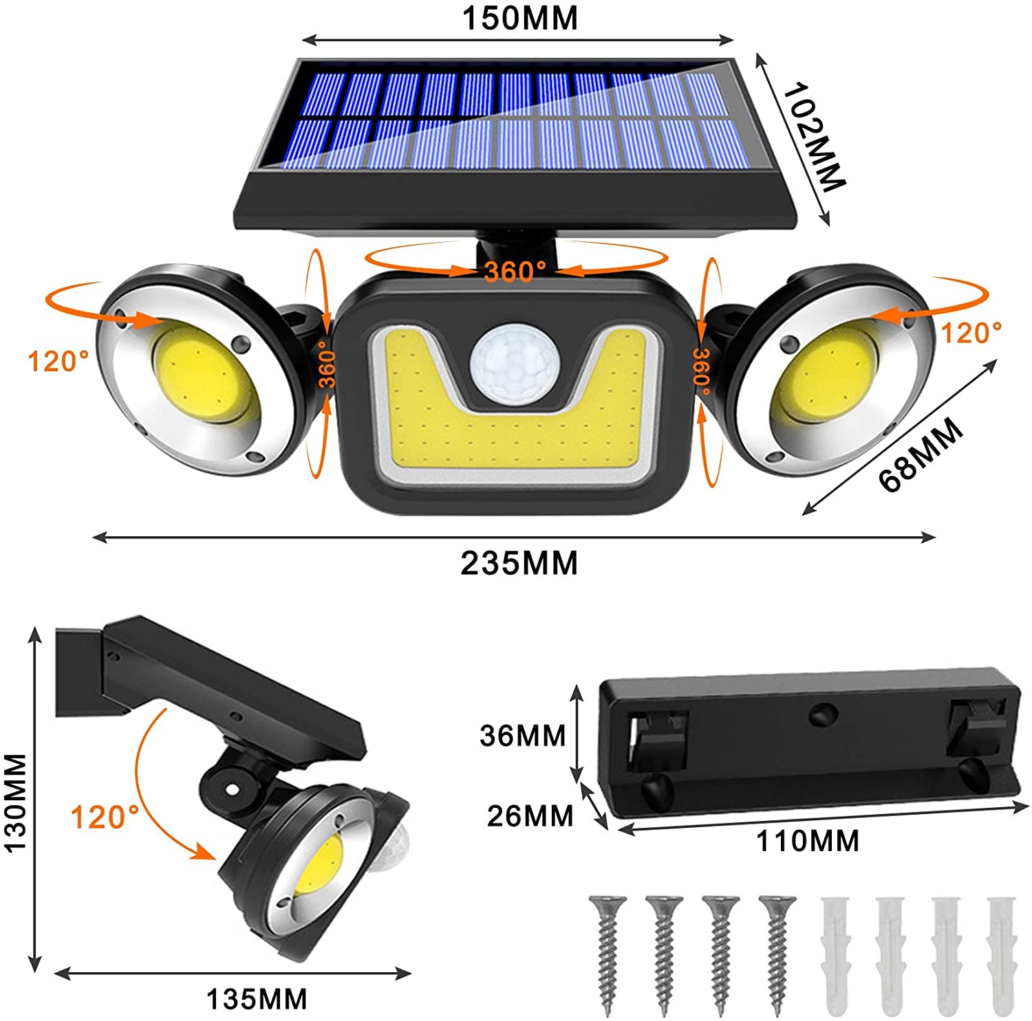 Outdoor Solar Lights With 3 Adjustable Head For Porch Garden Patio with Outdoor Lights