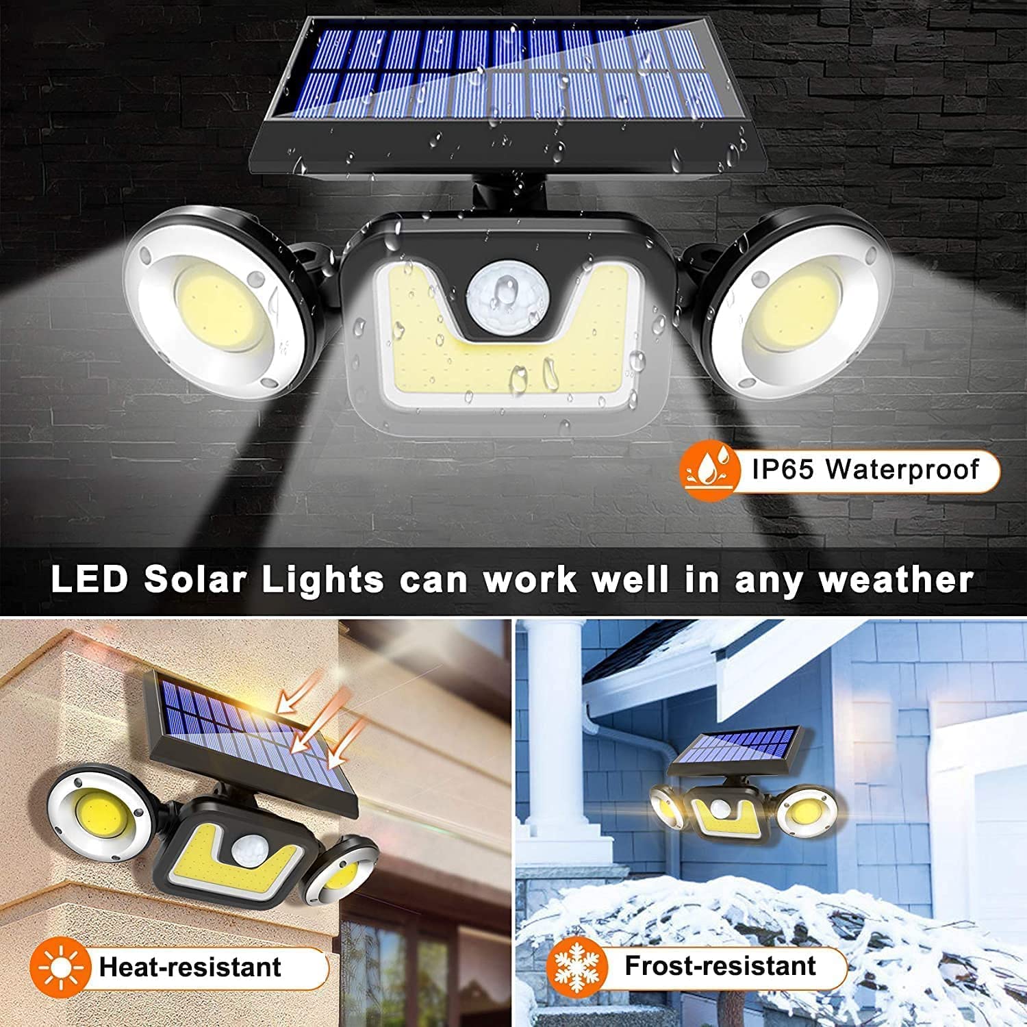 Outdoor Solar Lights With 3 Adjustable Head For Porch Garden Patio - Outdoor Lights