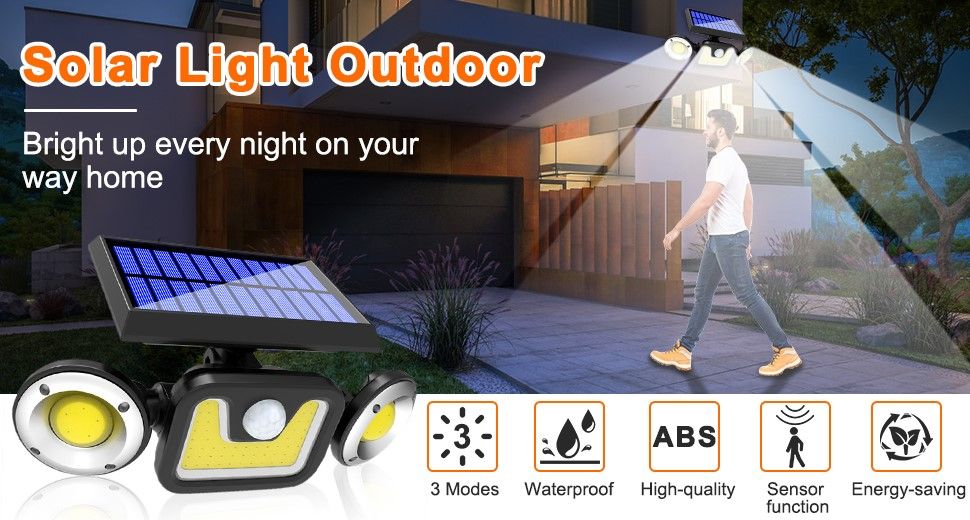 Outdoor Solar Lights With 3 Adjustable Head For Porch Garden Patio | Outdoor Lights