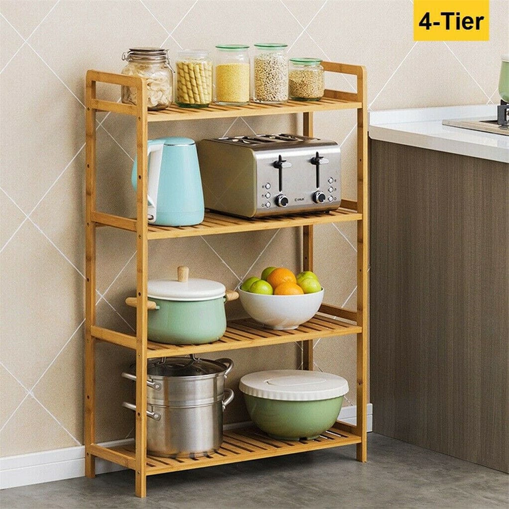 Bamboo 4 Tier Shelf Unit 26.46x9.84x38.97cm