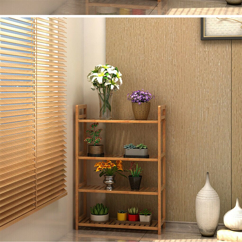 Bamboo 4 Tier Shelf Unit 26.46x9.84x38.97cm