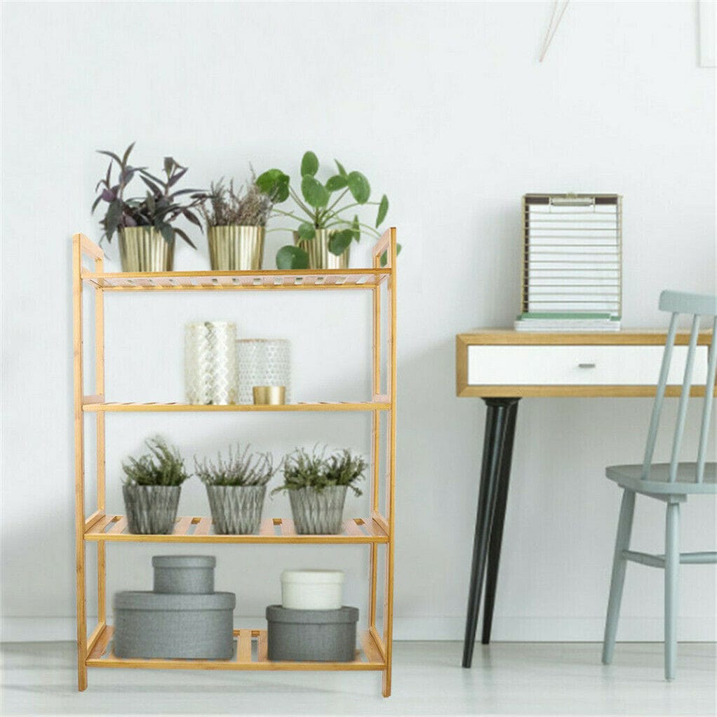 Bamboo 4 Tier Shelf Unit 26.46x9.84x38.97cm