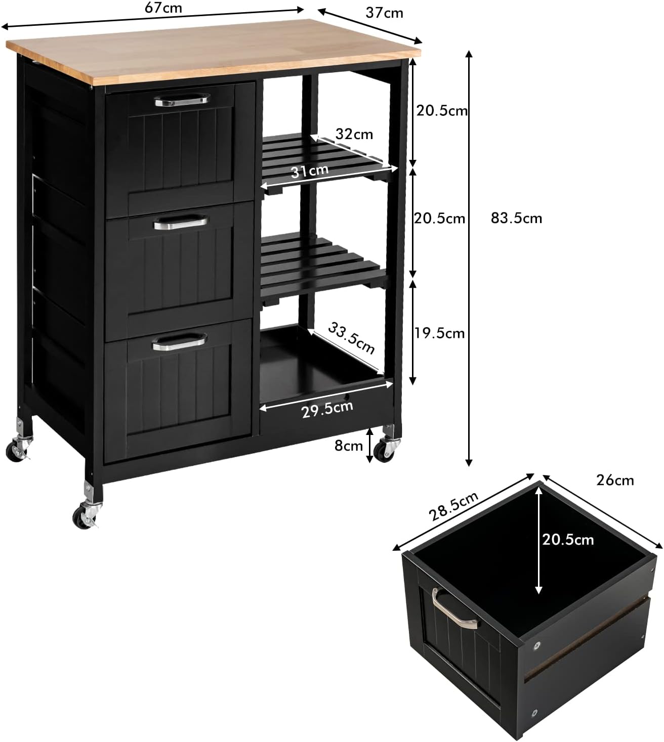Kitchen Island Cart With Storage, Drawers, Shelves