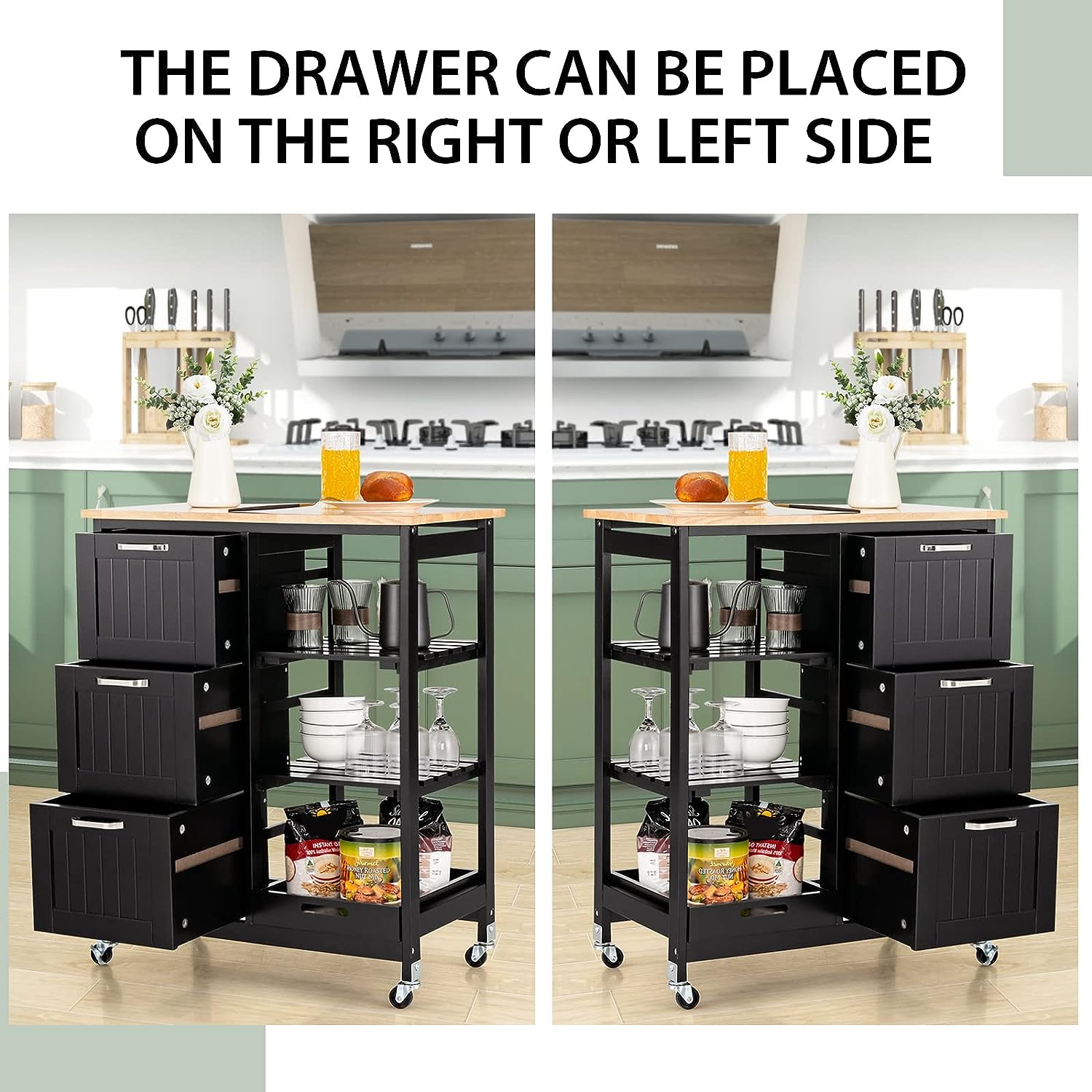 Kitchen Island Cart With Storage, Drawers, Shelves