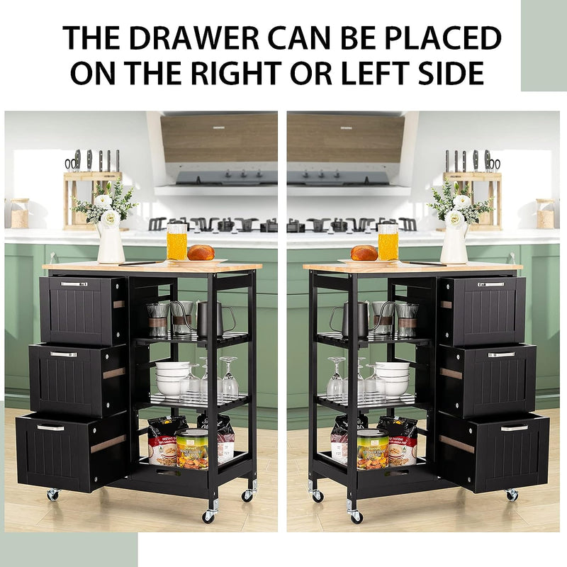 Kitchen Island Cart With Storage, Drawers, Shelves