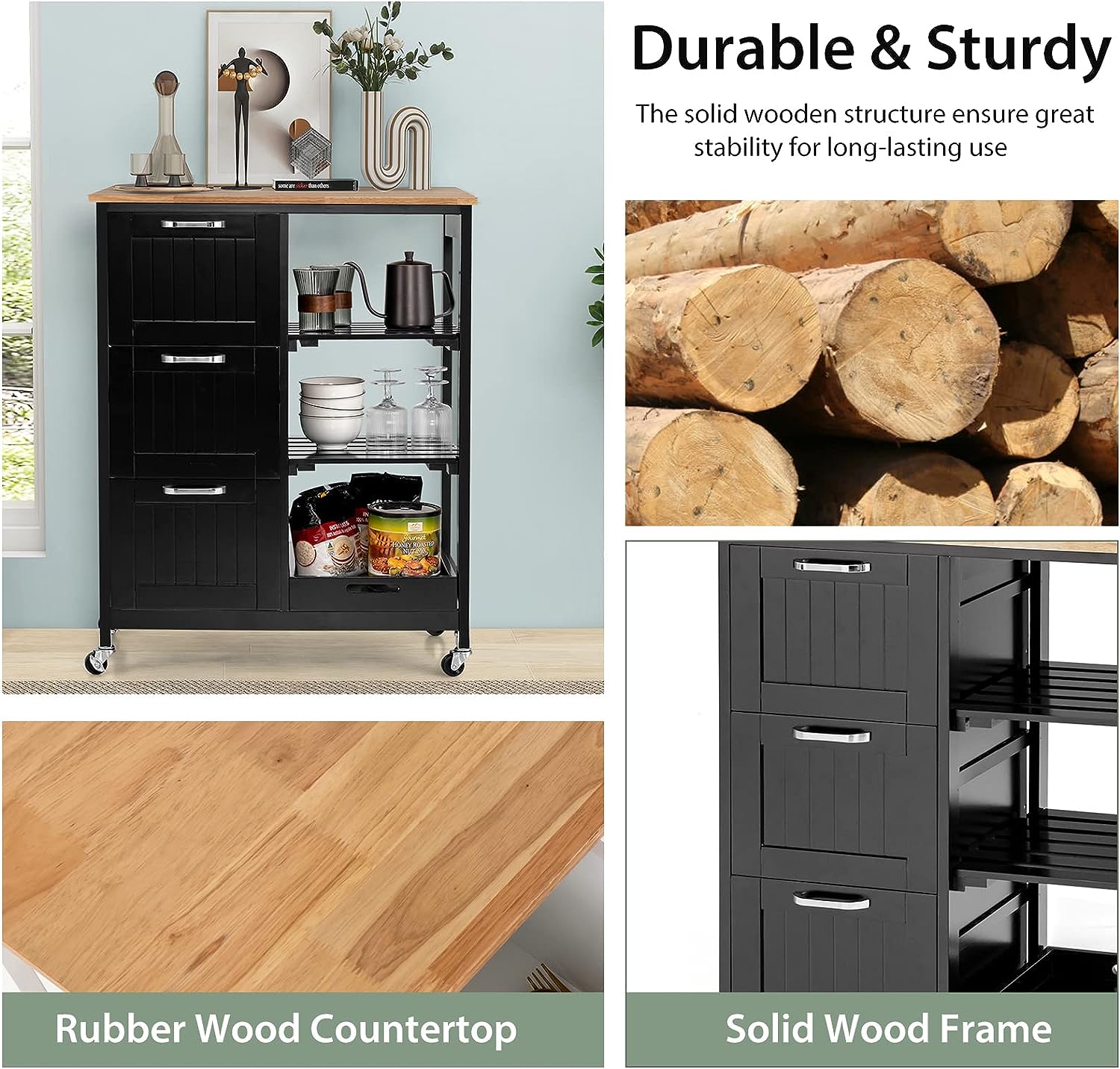 Kitchen Island Cart With Storage, Drawers, Shelves