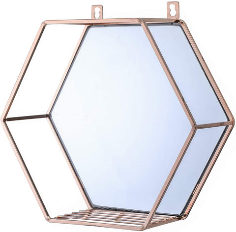 Hexagon Hanging Mirror for Home Decoration Rose Gold Color