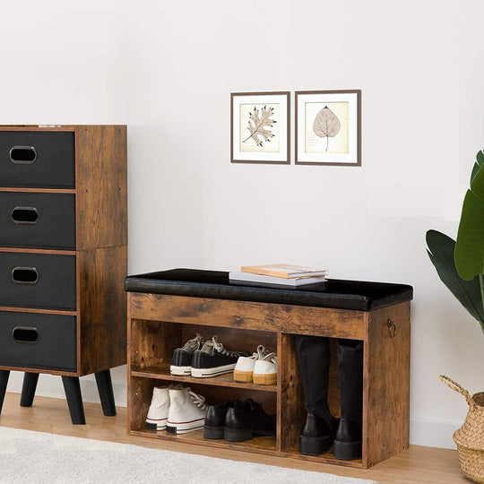 Shoe Storage Bench with Padded Cushion & Adjustable Shelf - Entryway & Living Room with Storage Cabinets & Lockers