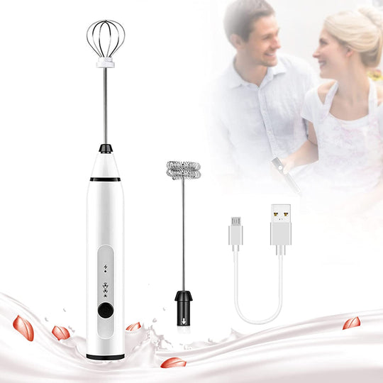 Rechargeable Electric Milk Frother Handheld 3 Speeds-Silver