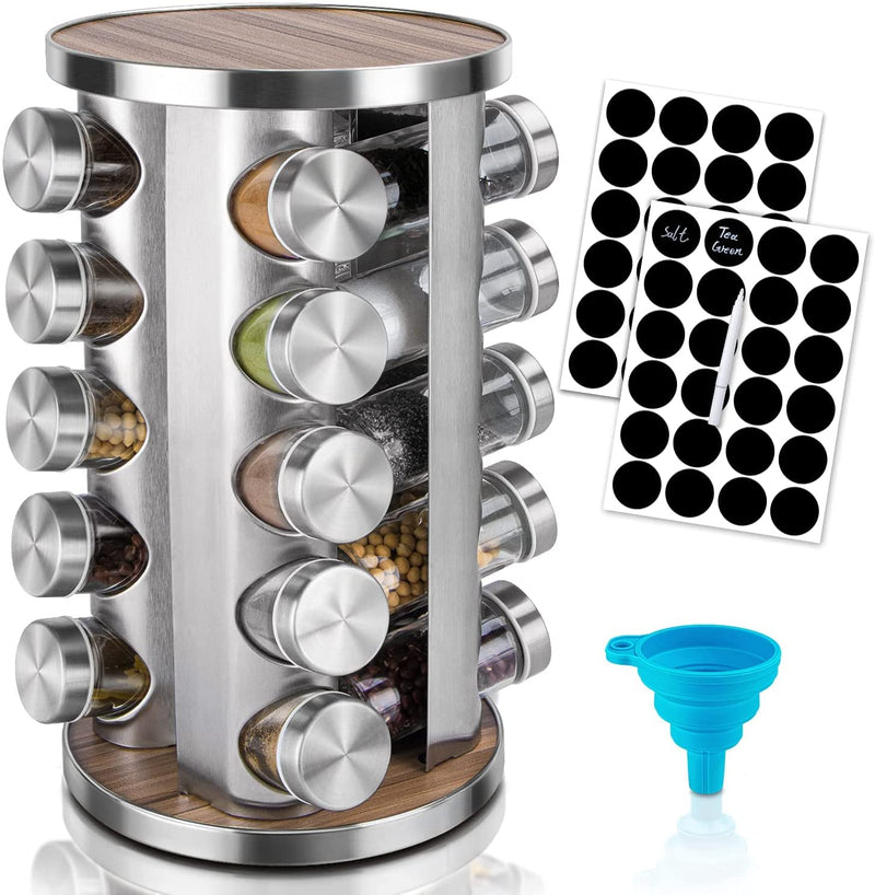 Rotating Spice Rack Organizer With 20 Pieces Jars For Kitchen - Kitchen & Bathroom DIY