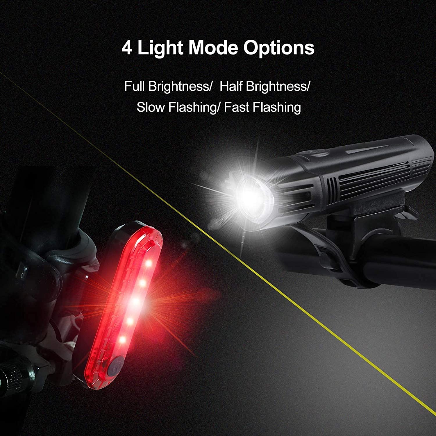 Rechargeable LED Bike Lights Set Waterproof USB Front & Rear Light Kit