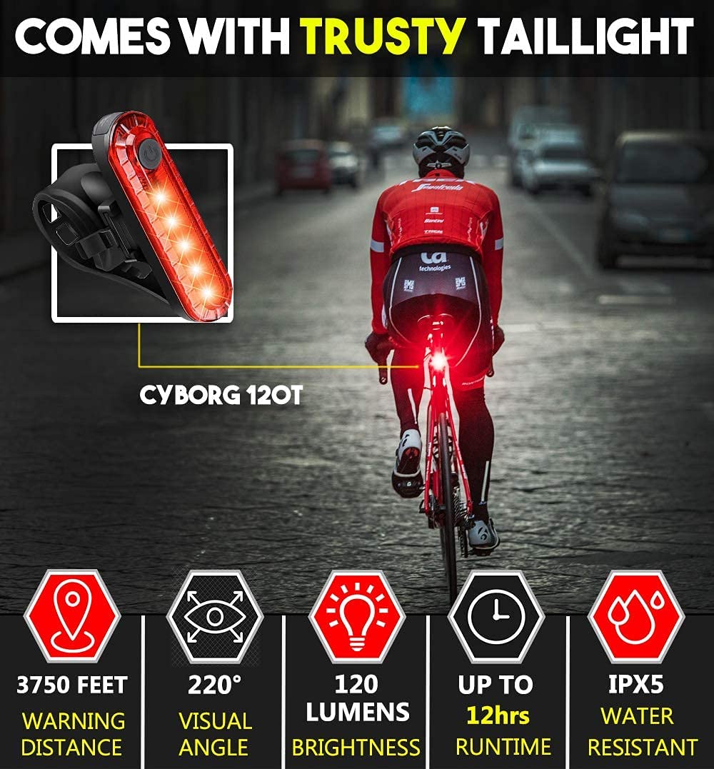 Rechargeable LED Bike Lights Set Waterproof USB Front & Rear Light Kit