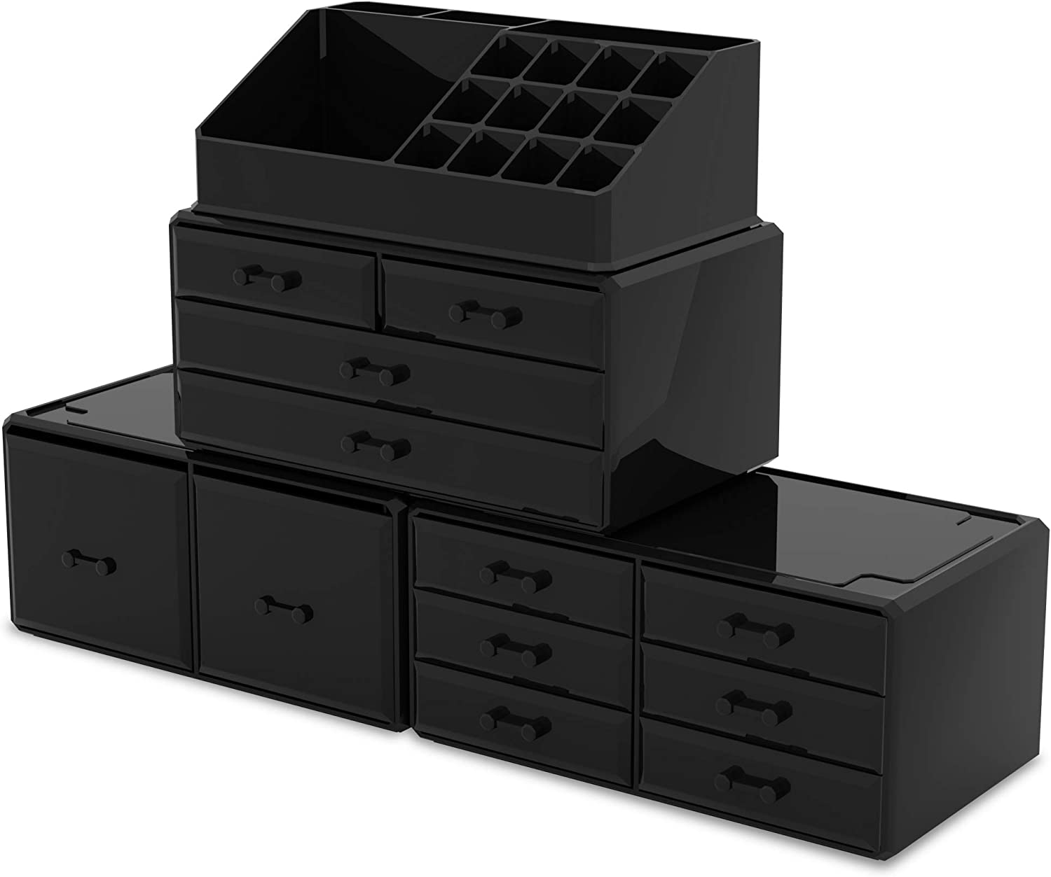 Makeup Cosmetic Organizer Storage with 12 Drawers Display Boxes Black