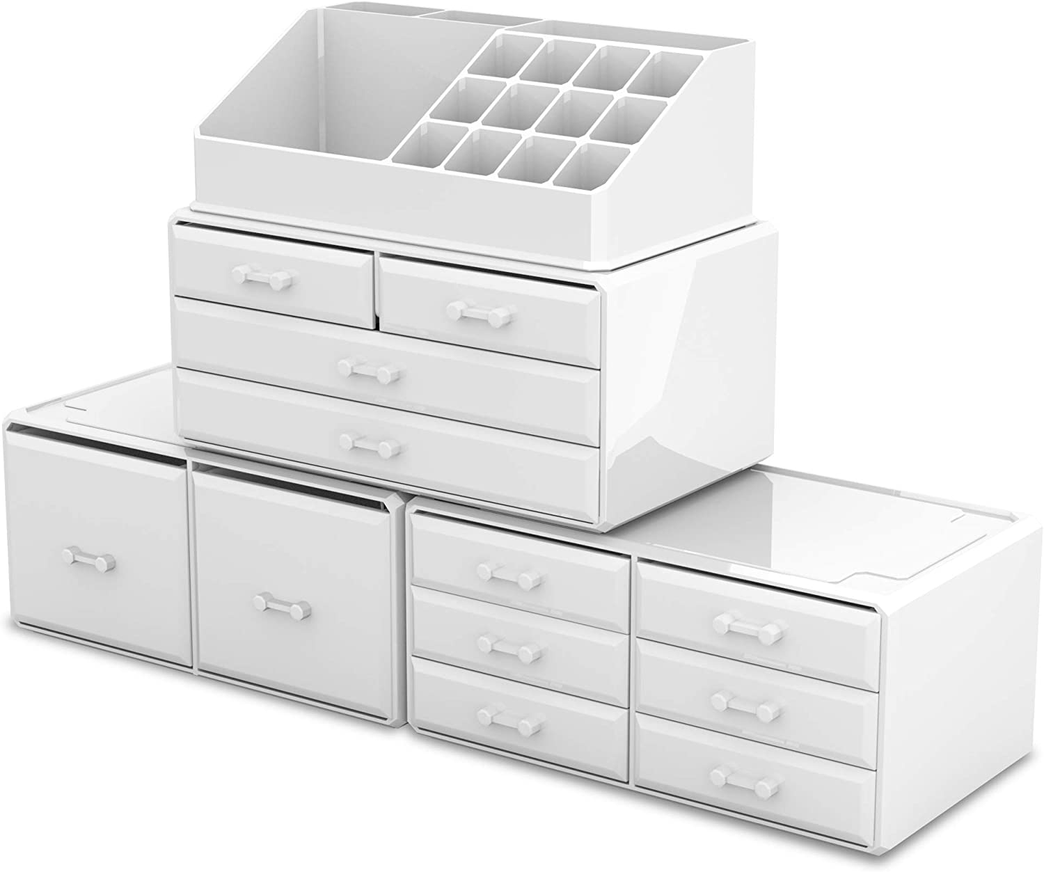 Makeup Cosmetic Organizer Drawers Display Boxes (White)