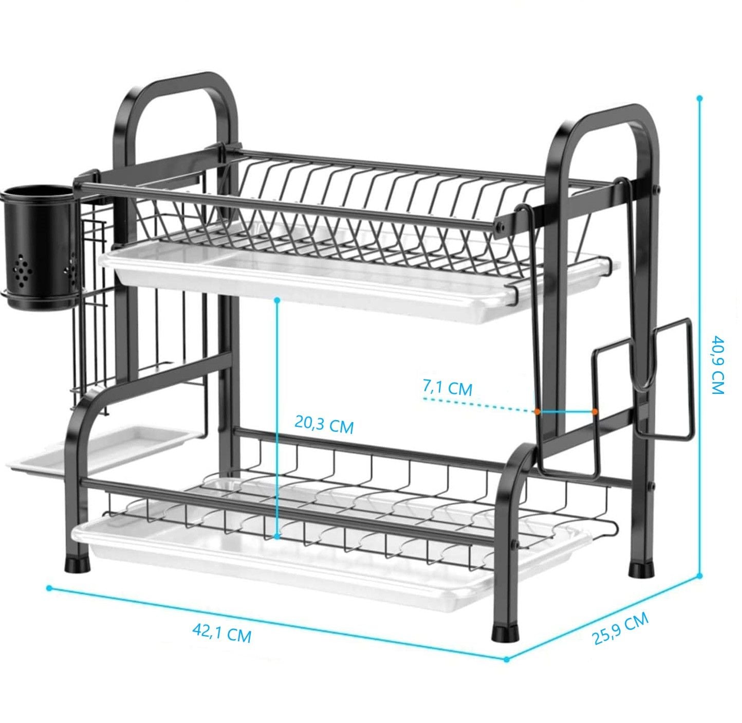 Stainless Steel 2-Tier Dish Drying Rack Cutting Board Holder & Dish Drainer Black