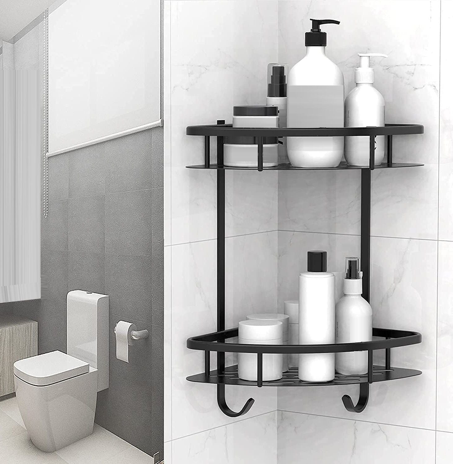 2 Pack Aluminum Adhesive Shower Caddy Corner Shelf Storage Rack For Bathroom