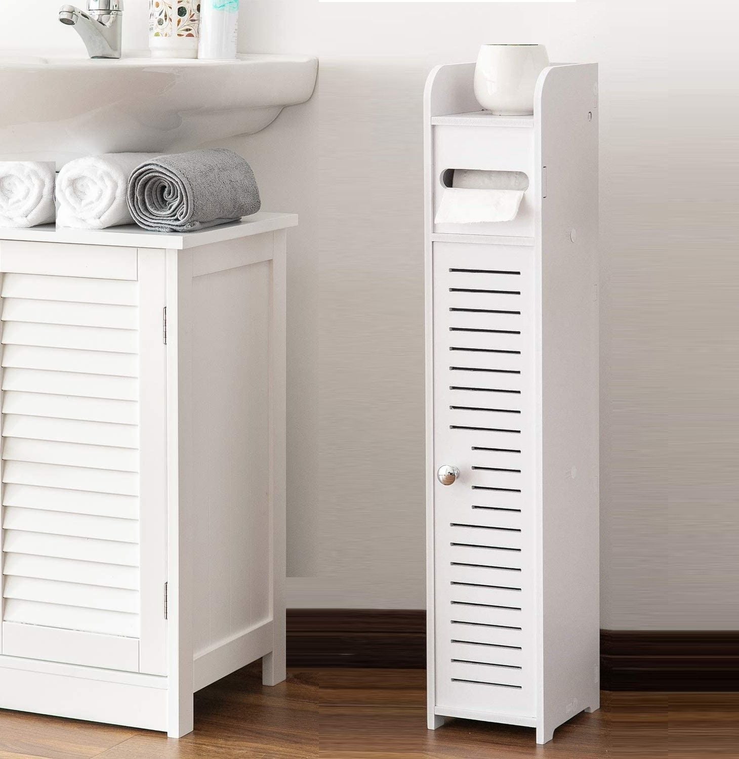 Toilet Paper Holder Storage Cabinet Bathroom Stand White 80cm Slim