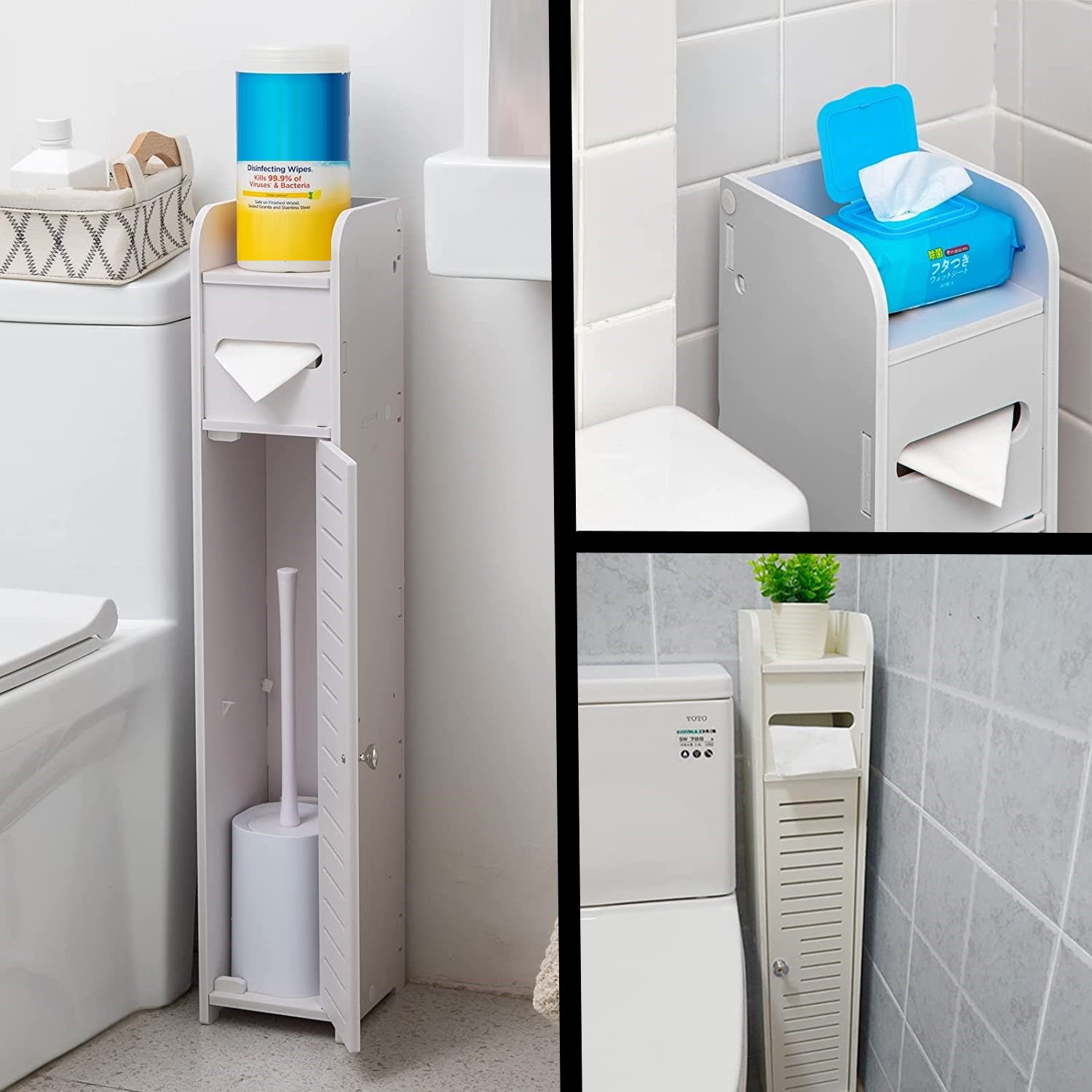 Toilet Paper Holder Storage Cabinet Bathroom Stand White 80cm Slim