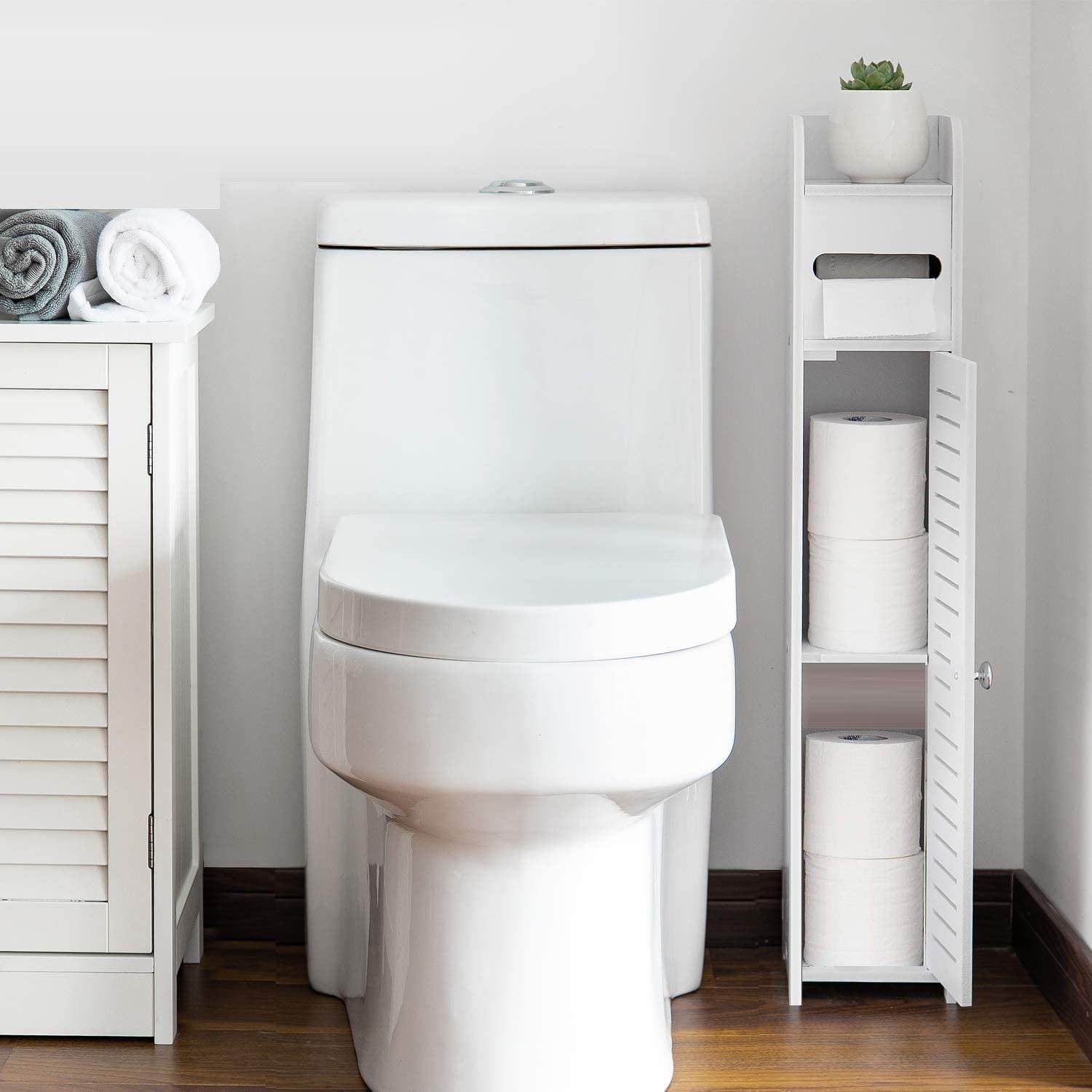Toilet Paper Holder Storage Cabinet Bathroom Stand White 80cm Slim