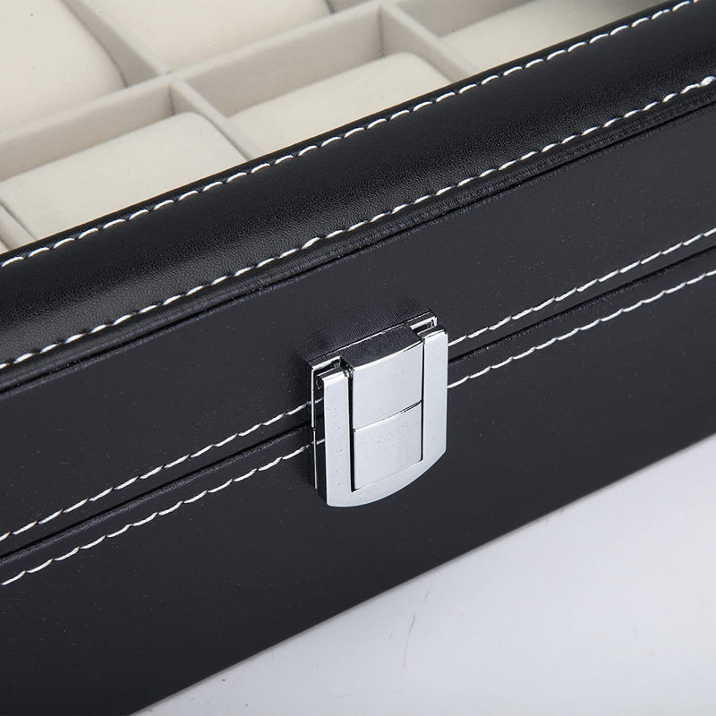 Black Pu Leather Watch Organizer Display Storage Box Cases (10 Slots) - Men Women