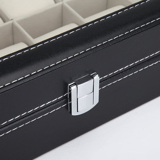 Black Pu Leather Watch Organizer Display Storage Box Cases (12 Slots) - Men Women