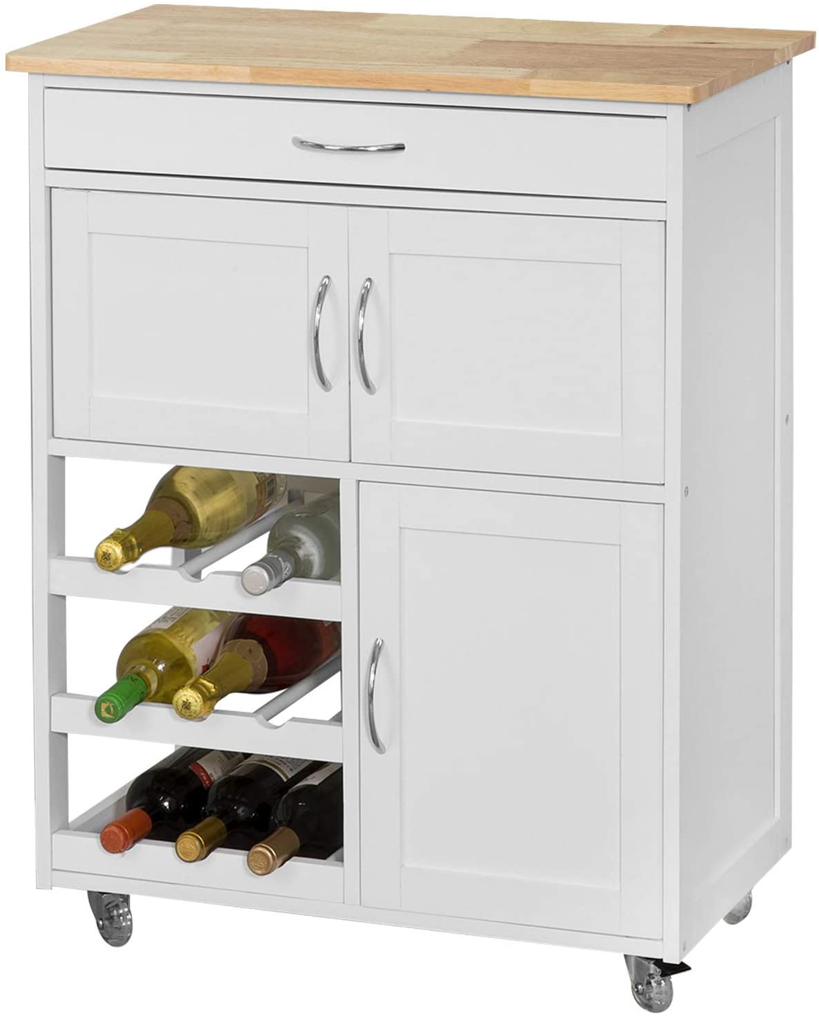 Kitchen Trolley With Wine Racks, Portable Workbench And Serving Cart with Bar Dining
