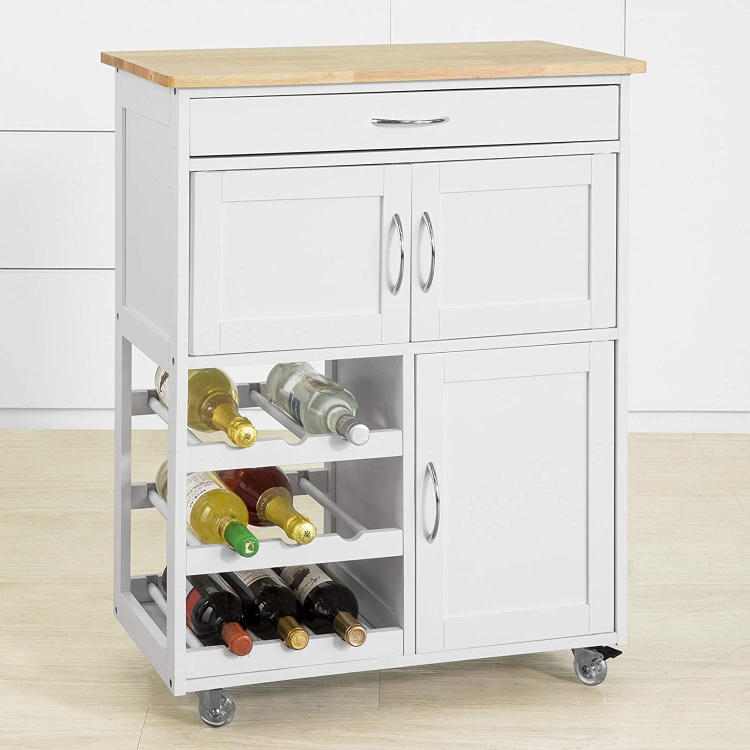 Kitchen Trolley With Wine Racks, Portable Workbench And Serving Cart with Kitchen & Dining Trolleys