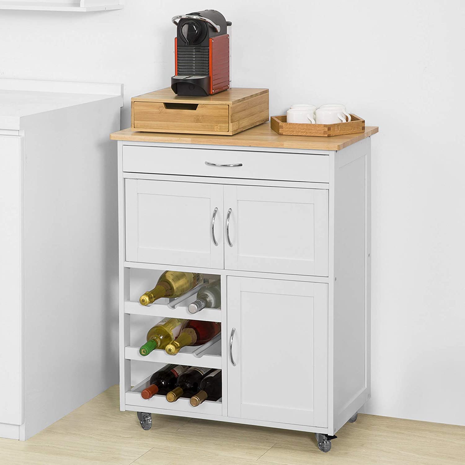 Kitchen Trolley With Wine Racks, Portable Workbench And Serving Cart - Kitchen & Dining Trolleys
