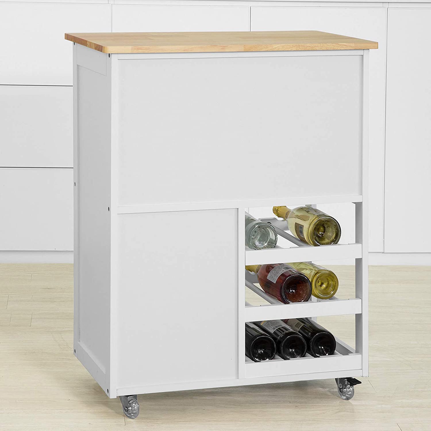 Kitchen & Dining Trolleys - Kitchen Trolley With Wine Racks, Portable Workbench And Serving Cart
