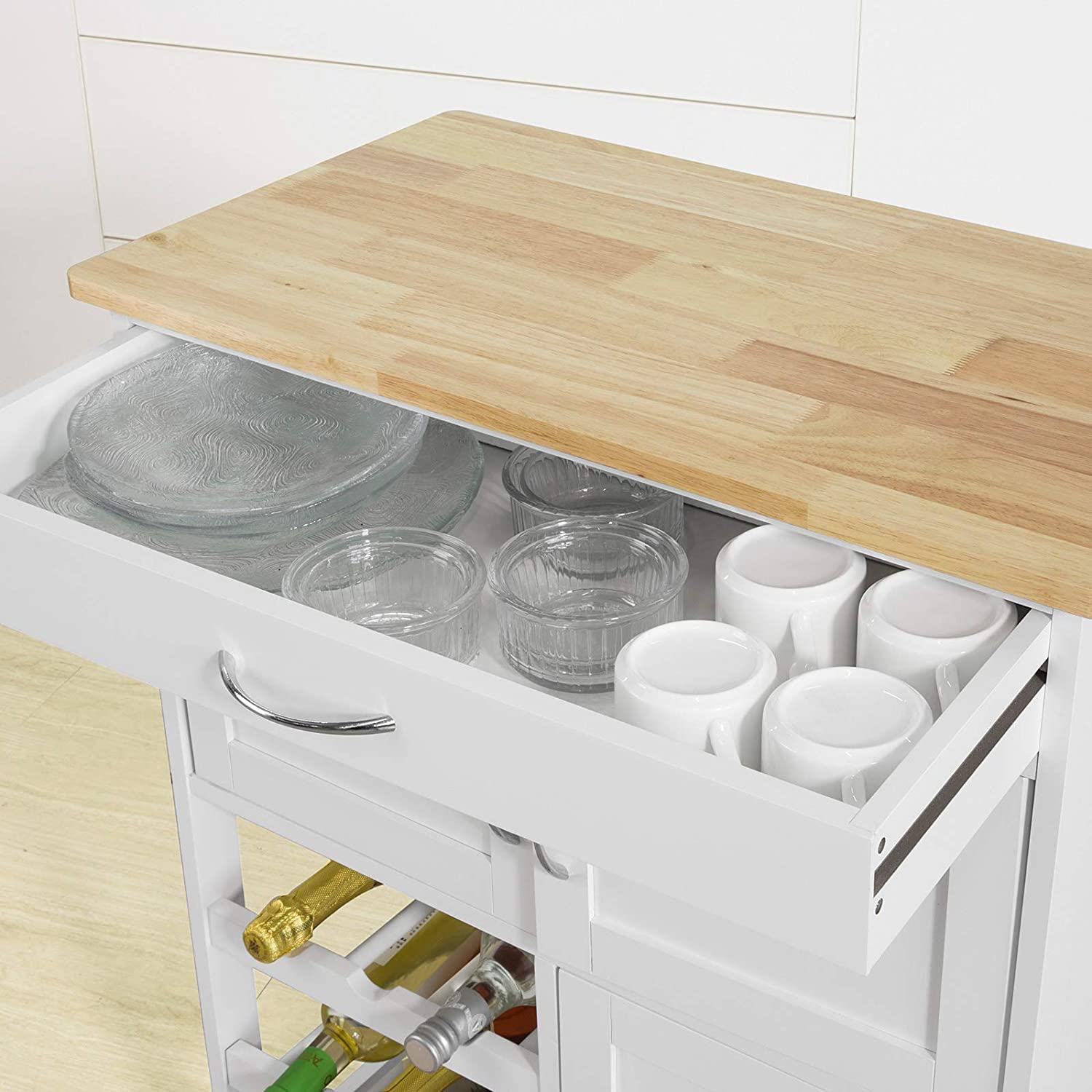 Kitchen Trolley With Wine Racks, Portable Workbench And Serving Cart | Kitchen & Dining Trolleys