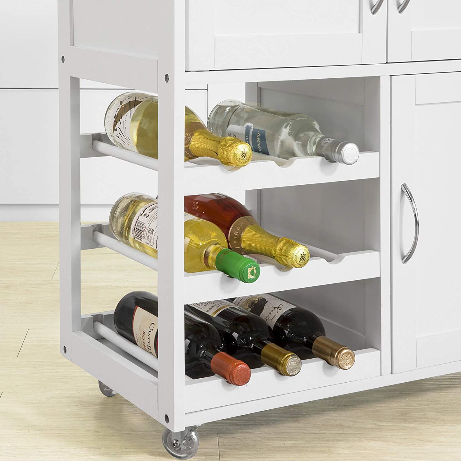 Kitchen Trolley With Wine Racks, Portable Workbench And Serving Cart, Bar Dining