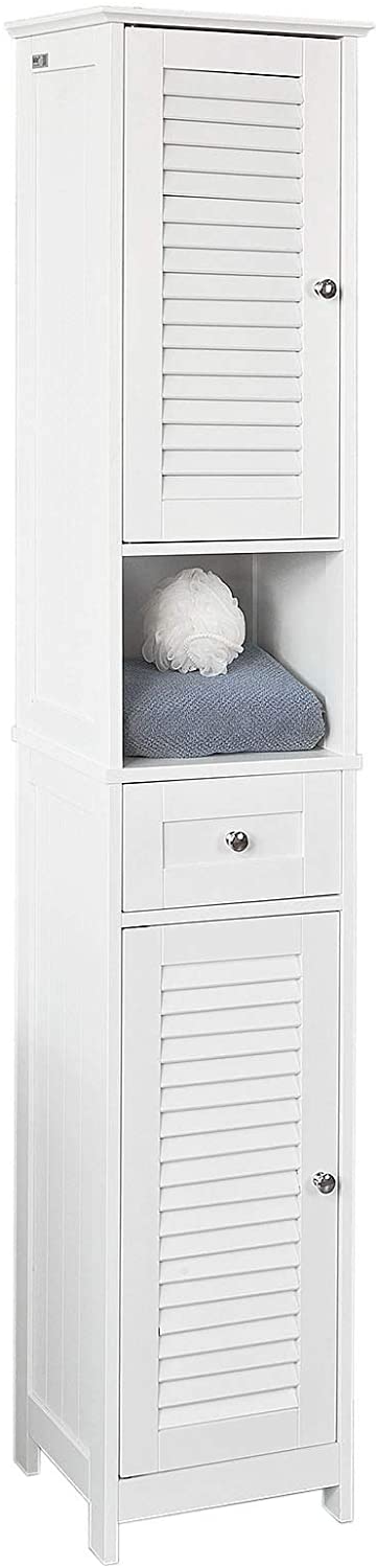 Freestanding Tall Bathroom Cabinet 170cm Storage Unit MDF 2 Door 1 Drawer Narrow Bathroom Cupboard