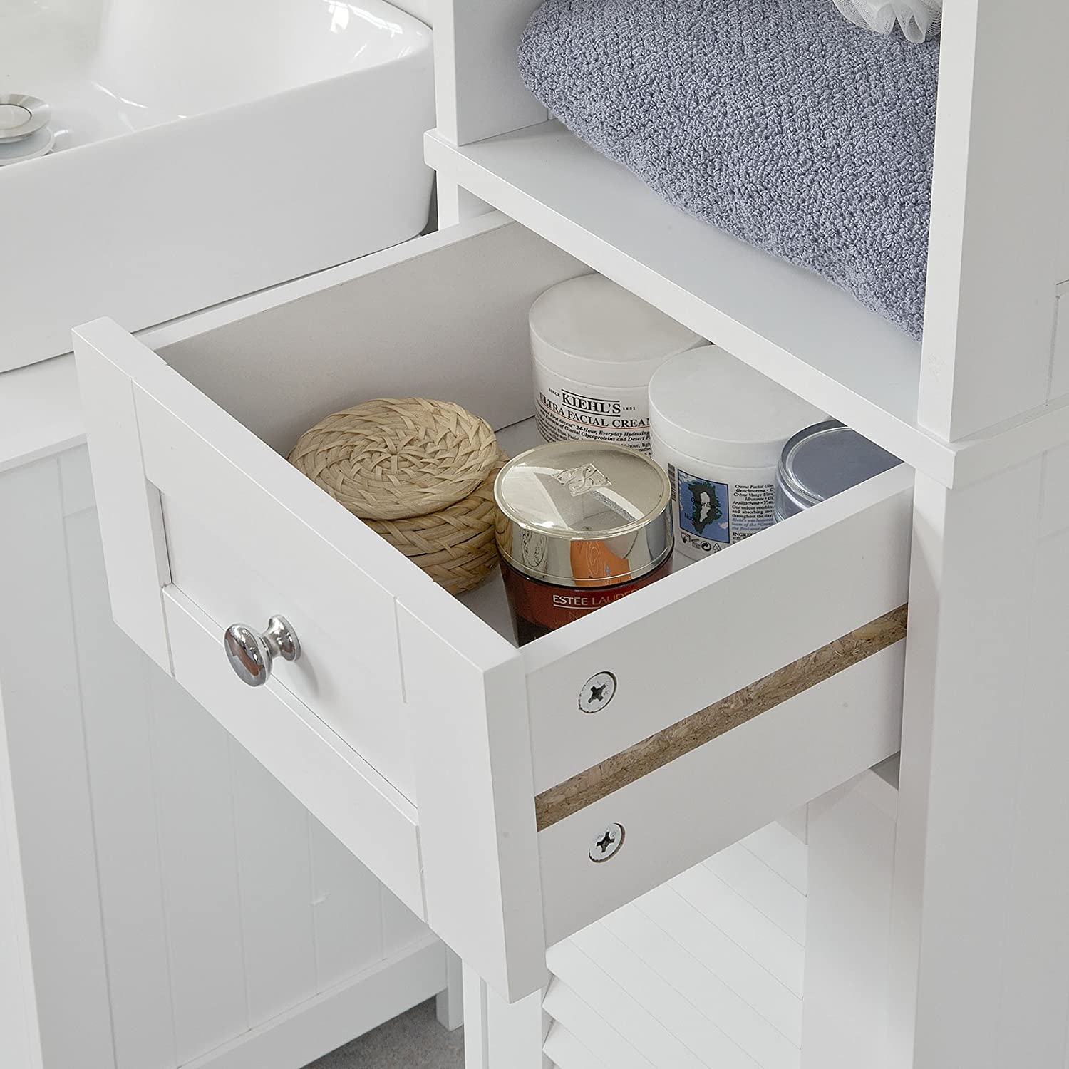 Freestanding Tall Bathroom Cabinet 170cm Storage Unit MDF 2 Door 1 Drawer Narrow Bathroom Cupboard