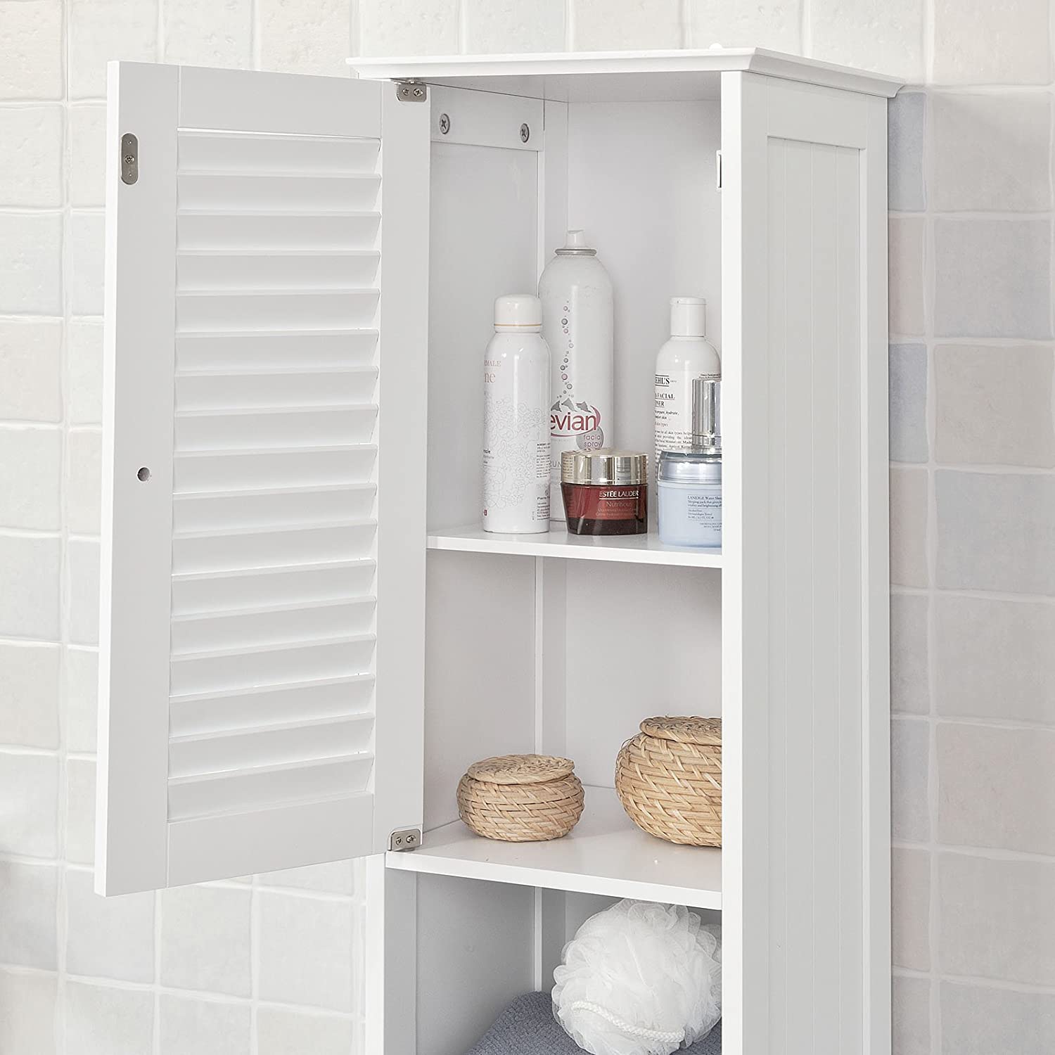 Freestanding Tall Bathroom Cabinet 170cm Storage Unit MDF 2 Door 1 Drawer Narrow Bathroom Cupboard