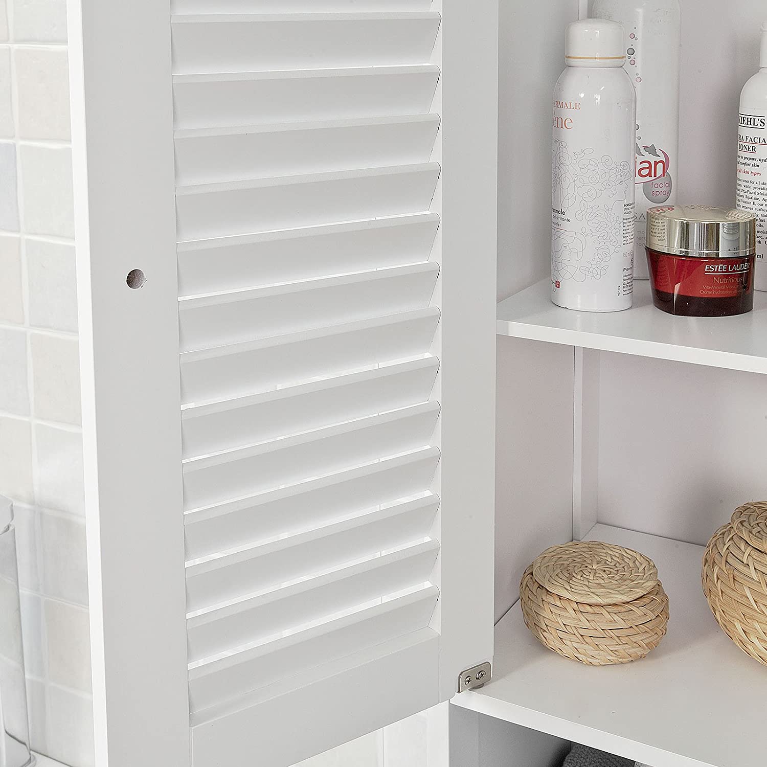 Freestanding Tall Bathroom Cabinet 170cm Storage Unit MDF 2 Door 1 Drawer Narrow Bathroom Cupboard