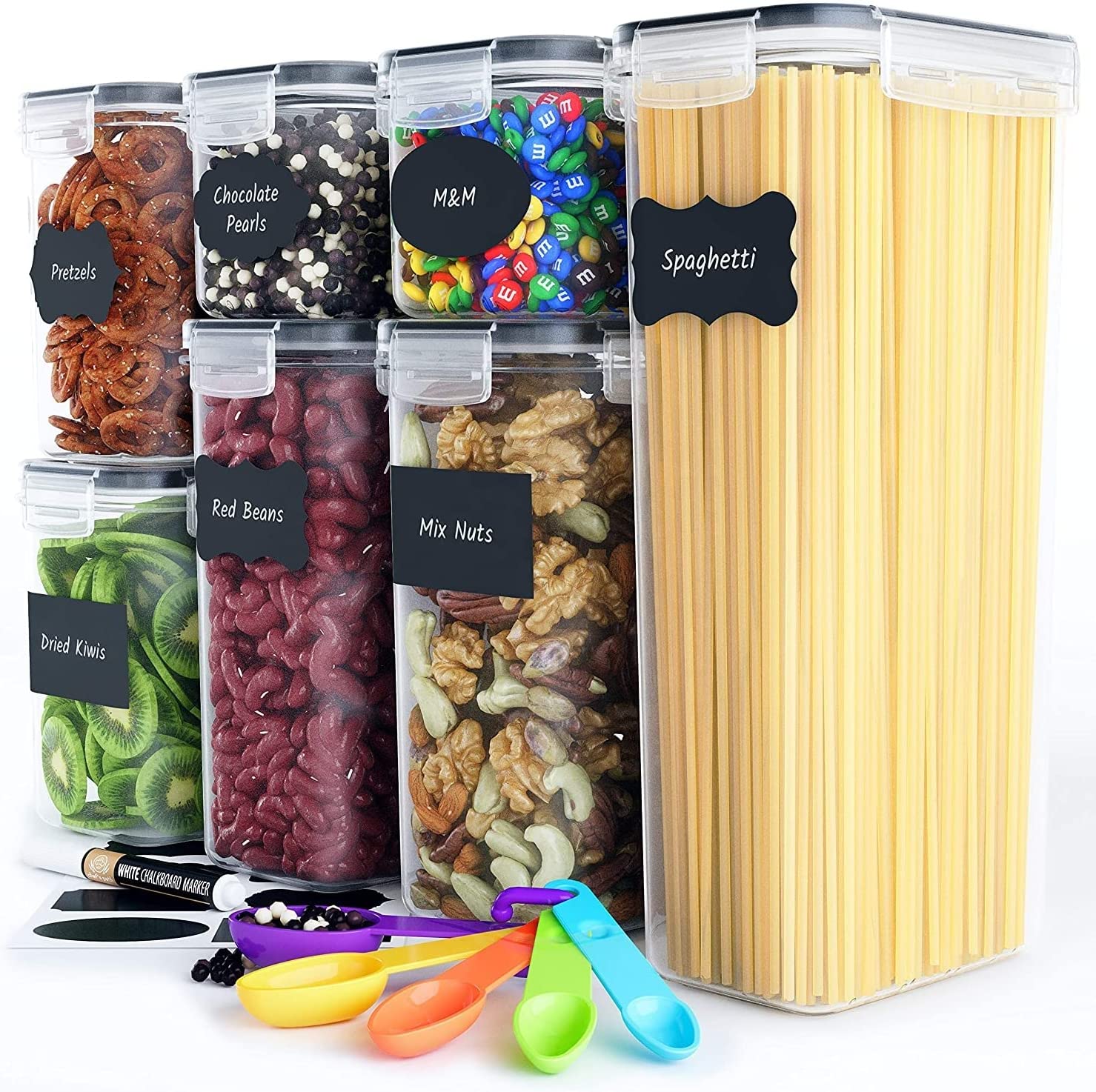 Plastic finish - 7 Pieces Plastic Bpa Free Food Storage Containers For Kitchen (Black)