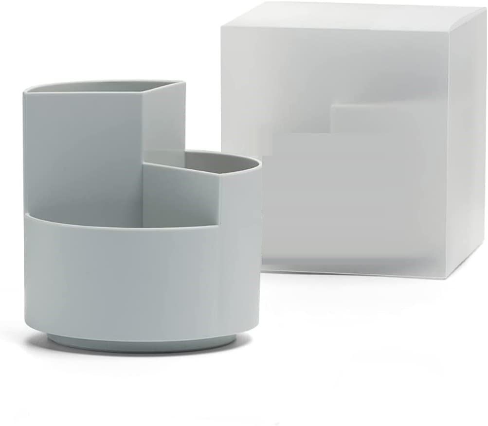 Grey colour - 360 degree rotating multi-functional pen holder with 3 separate layer Grey
