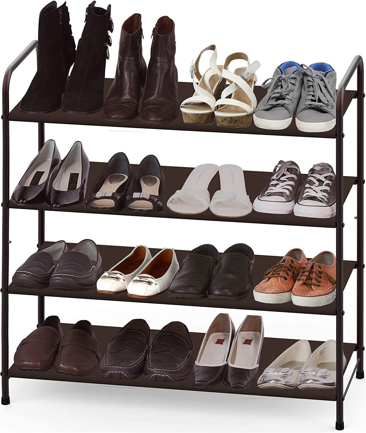 Keep Your Shoes Neat and Tidy with a Space-Saving 4 Tier Metal Shoe Rack