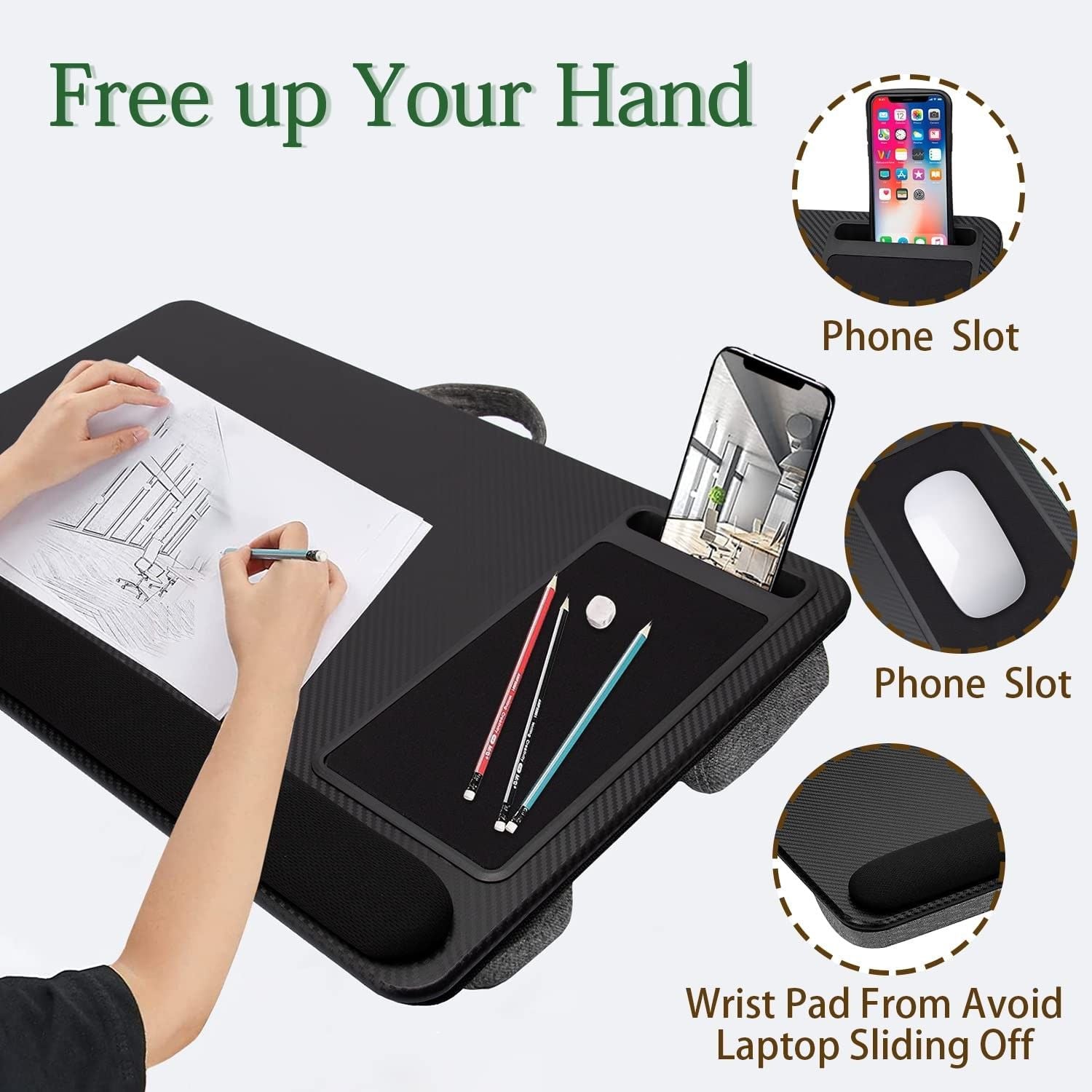 Portable Laptop Desk With Device Ledge, Mouse Pad (Black