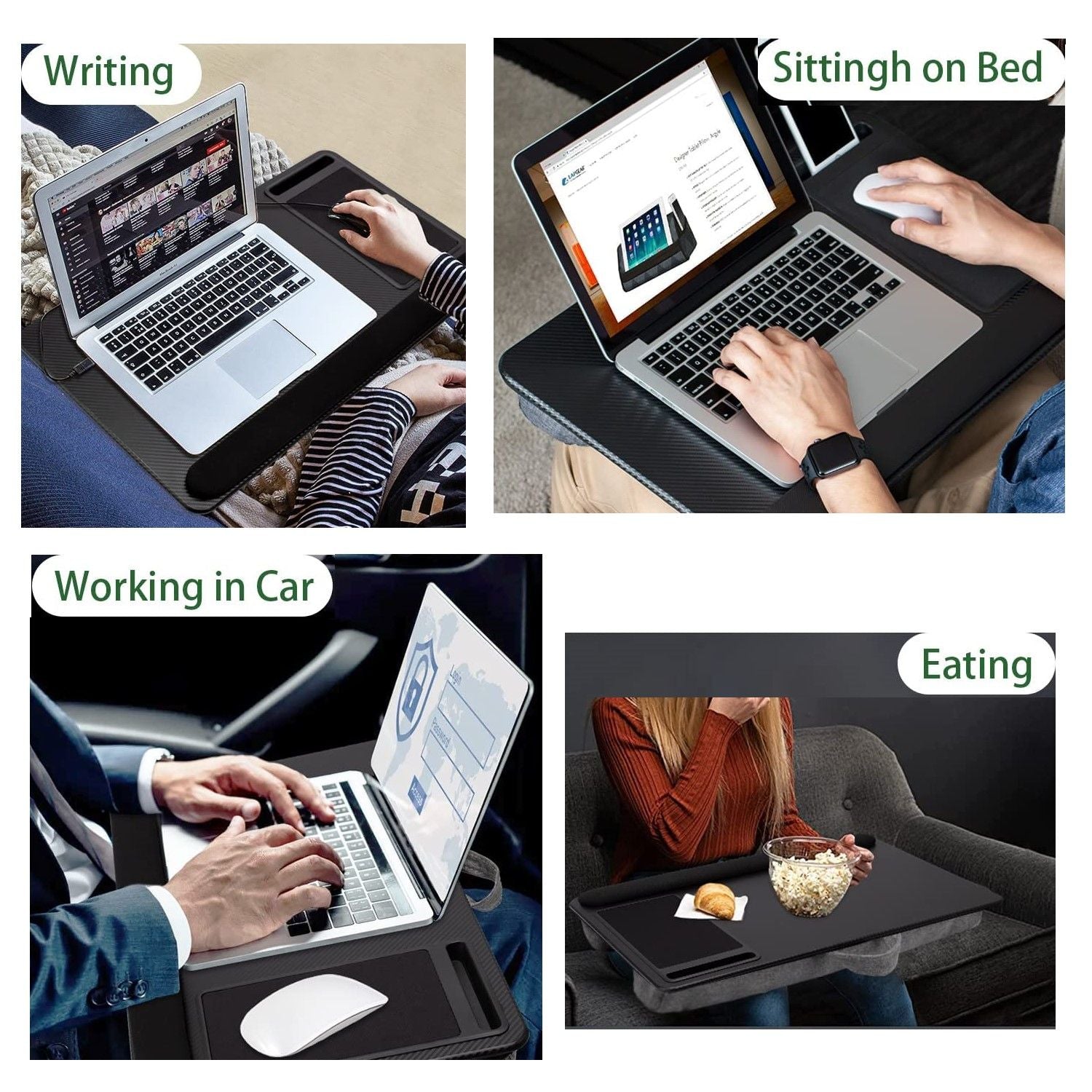 Portable Laptop Desk With Device Ledge, Mouse Pad (Black, 43Cm) | Black colour