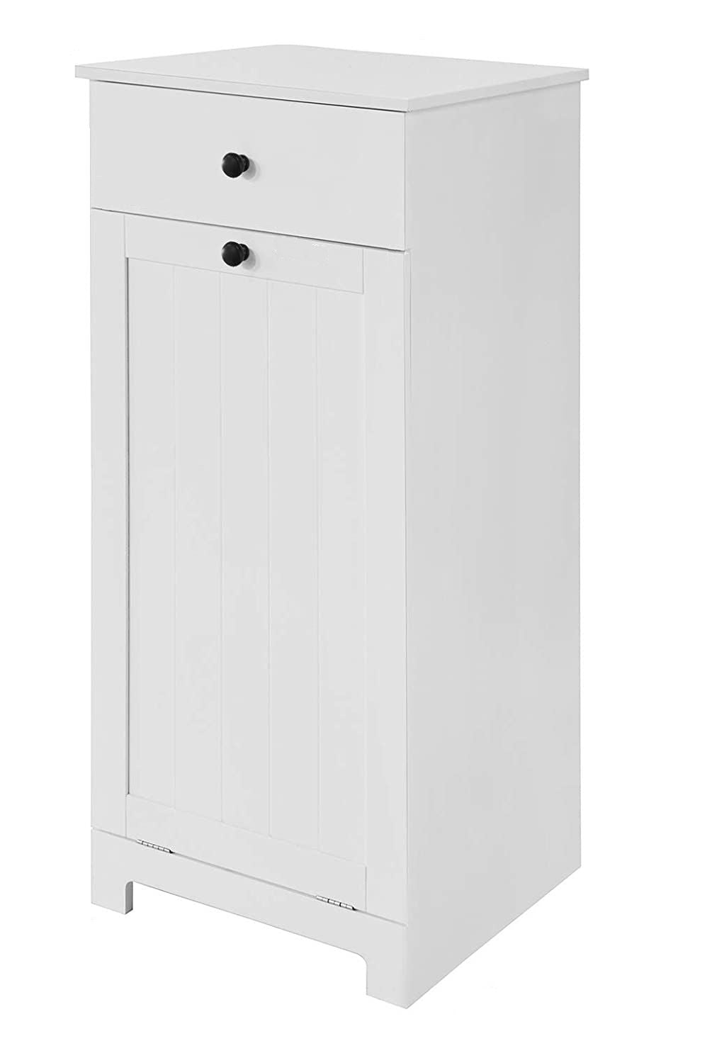 White Bathroom Cabinet with Built-in Laundry Basket and Drawer