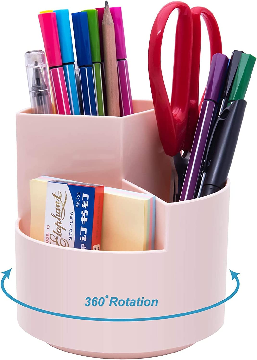 360 degree rotating multi-functional pen holder with 3 separate layer for office desk Pink