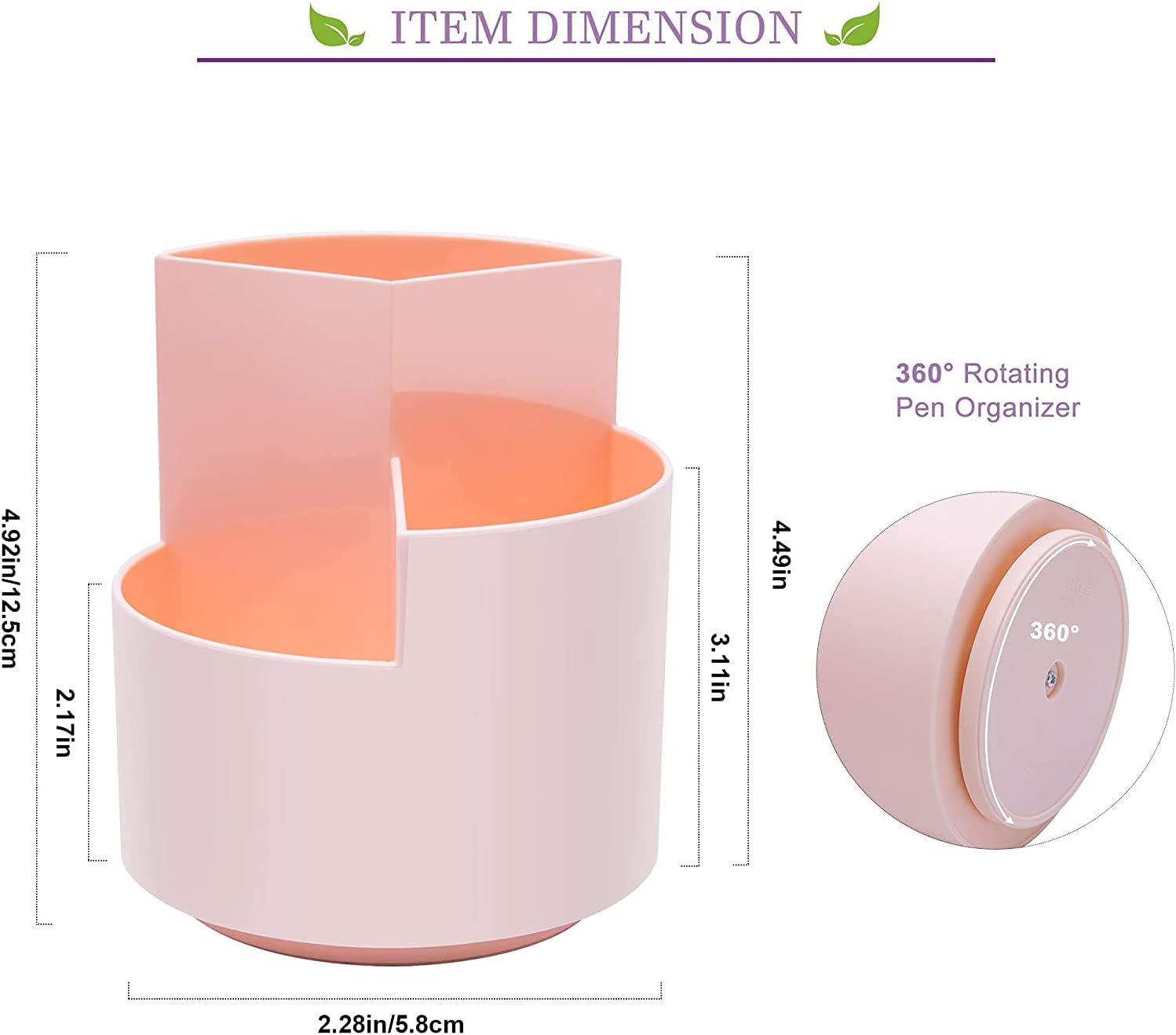 360 degree rotating multi-functional pen holder with 3 separate layer for office desk Pink