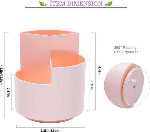 360 degree rotating multi-functional pen holder with 3 separate layer for office desk organiser Pink