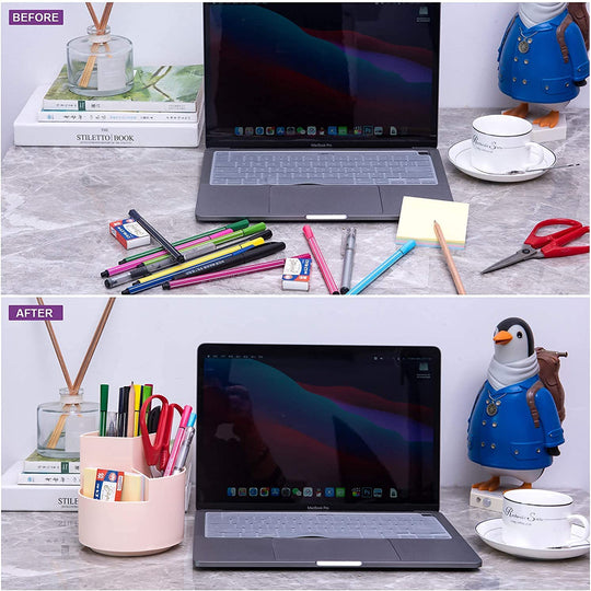 Pink 360° Rotating Pen Holder With 3 Layers For Desk