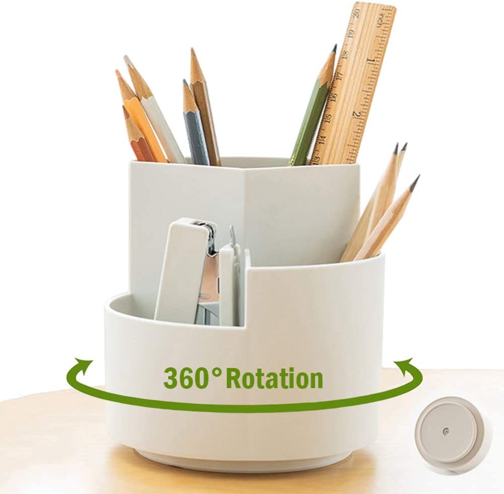 White 360° Rotating Pen Holder 3 Layer Desk Organizer Multi-Functional Office Storage