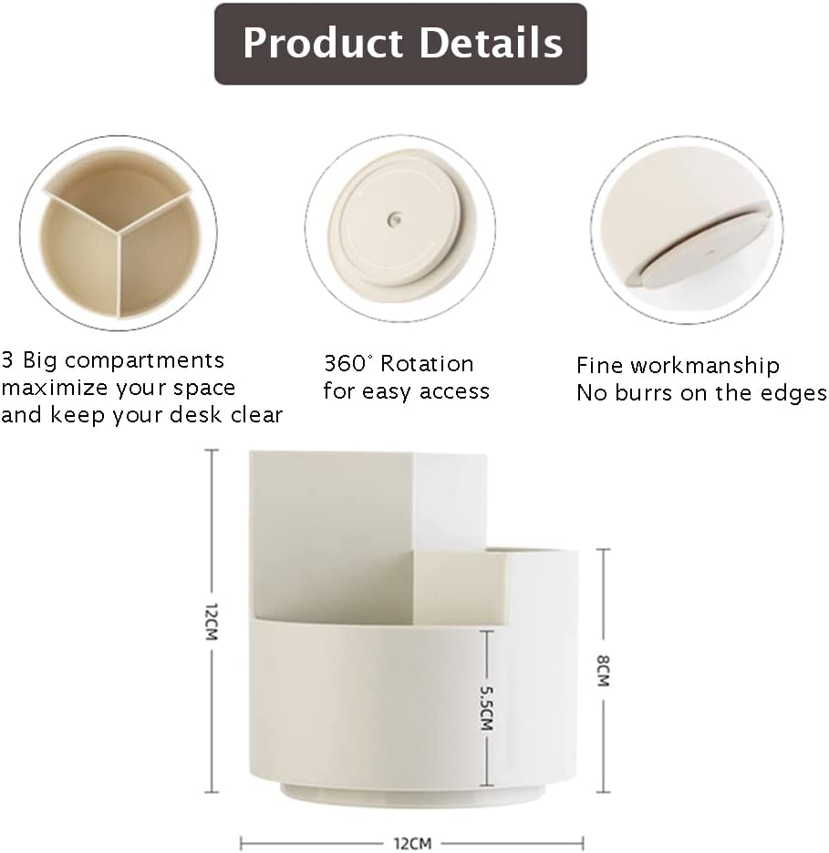 White 360° Rotating Pen Holder 3 Layer Desk Organizer Multi-Functional Office Storage
