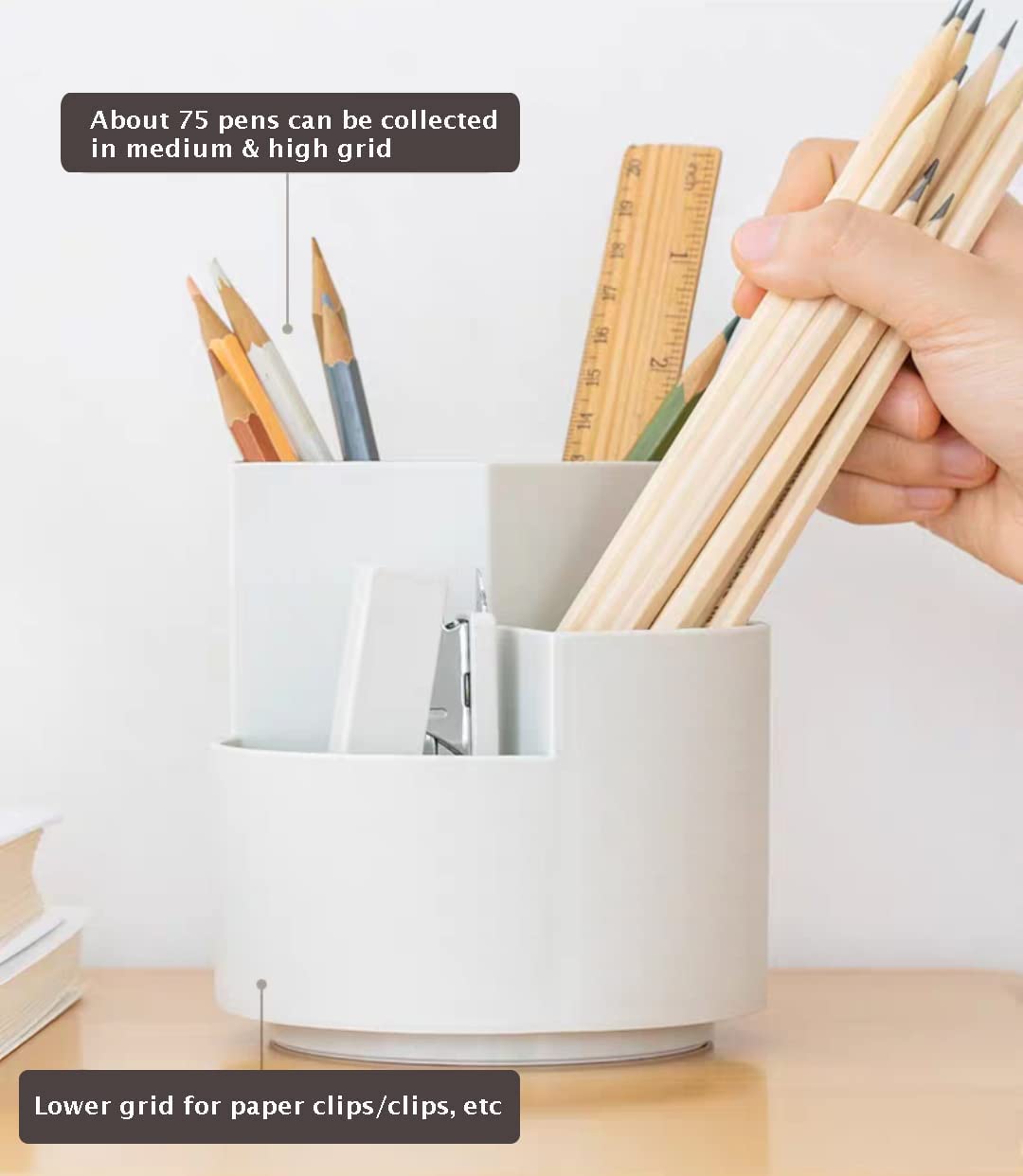 White 360° Rotating Pen Holder 3 Layer Desk Organizer Multi-Functional Office Storage