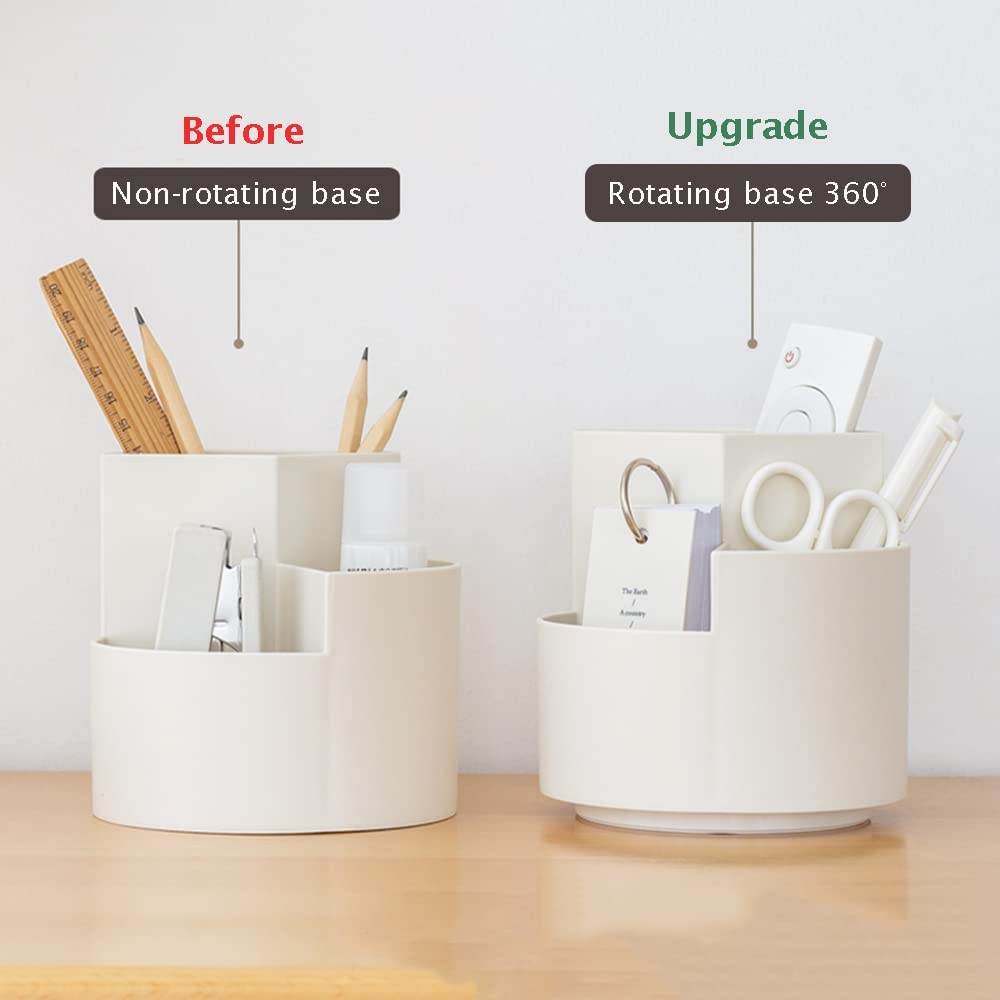 White 360° Rotating Pen Holder 3 Layer Desk Organizer Multi-Functional Office Storage