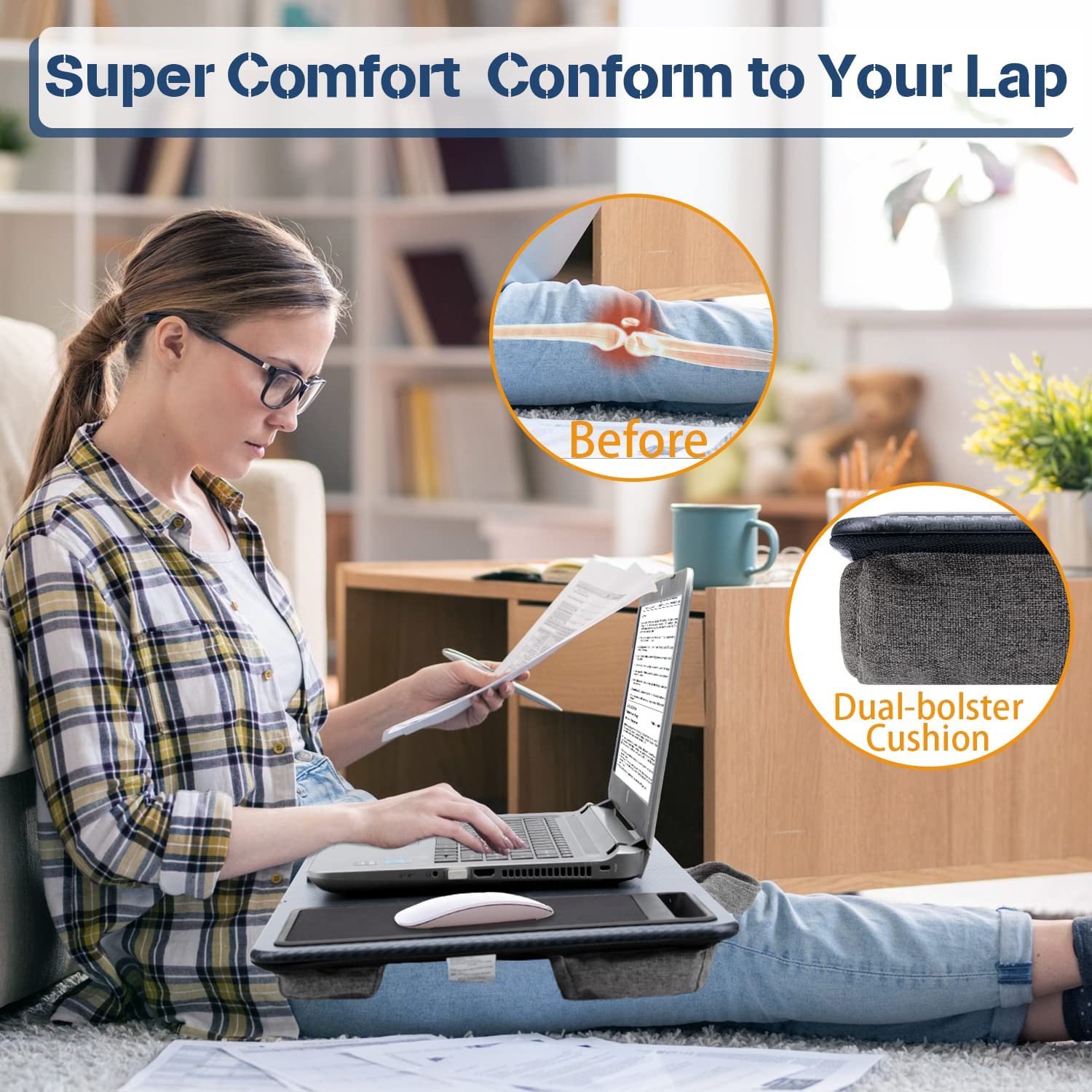 Portable Laptop Desk With Device Ledge, Mouse Pad, And Phone Holder (Silver, 40Cm) - Desks